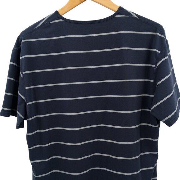 BYLT Drop Cut S/S Lux Blue Short Sleeve Striped T Shirt Size L Stretch Casual - Picture 7 of 9